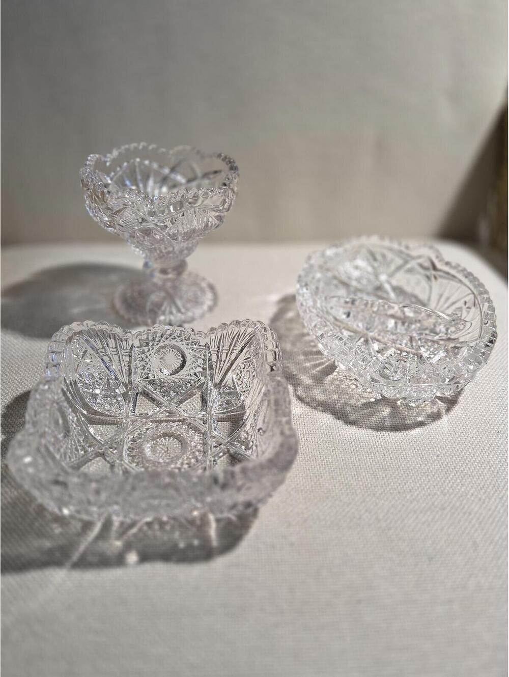 Vintage Imperial Glass Star and Cane 3 Pc Lot Bowl Pedestel Compote Dish